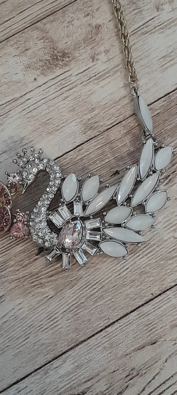 Colar vintage deslumbrante, cisne com pedras genuínas e cristais – photo 4